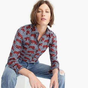 NWOT J.CREW COLLECTION Womens Silk Twill Button Up in Roaming Tiger Print | 8